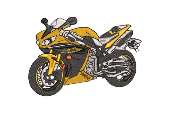 Yellow Racing Motorcycle Embroidery